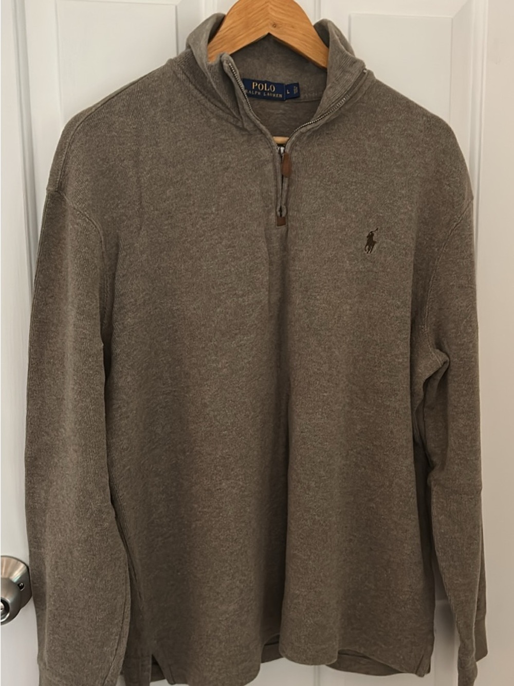 Polo by Ralph Lauren Men’s Half-Zip Sweater in Taupe Brown